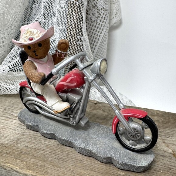 Bear Figurine On Motorcycle In Pink Cowboy Outfit  Road for a Cure - Picture 6 of 8
